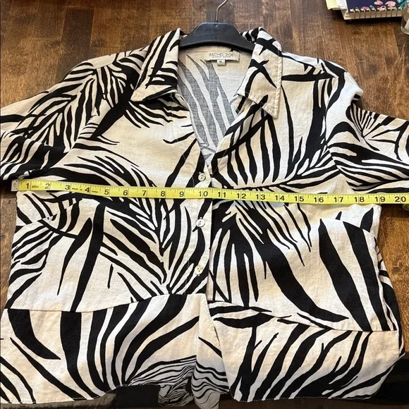 RACHEL ZOE Linen Blend Black & White Palm Leaf Print Tie Waist Top Size XL - Picture 11 of 13